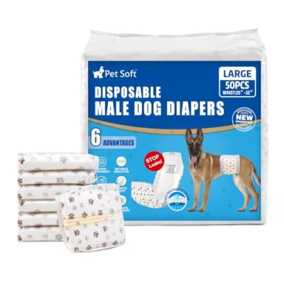Imagen de Pet Soft pañales Desechables para Perros machos y machos, súper absorbentes, Cachorros, incontinencia con indicador de Humedad (L 50 Unidades)