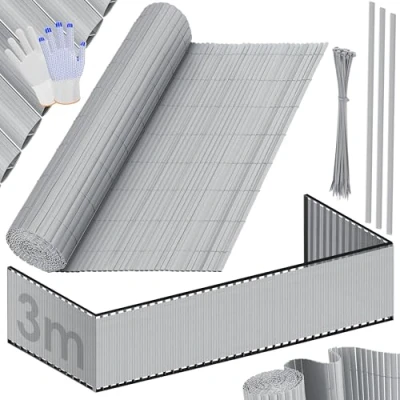 Imagen de KESSER® Estera de Privacidad PVC Valla Protectora balcón Resistente a la Intemperie 100 x 300 cm Lamas reforzadas Revestimiento del Incluye Abrazaderas y Cubierta Gris claro