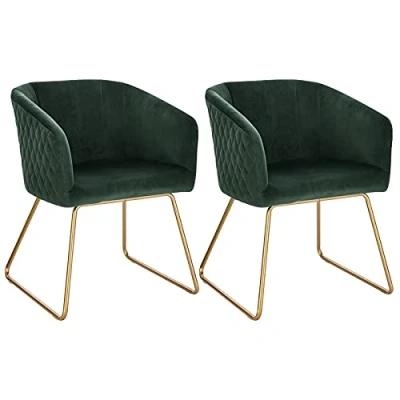 Imagen de WOLTU Pack de 2 Sillas Comedor Cocina Vintage Nórdico Silla Tapizada con Reposabrazos tocador, Tapizadas en Terciopelo Estructura Metal Doradas, Verde Oscuro BH271dgn