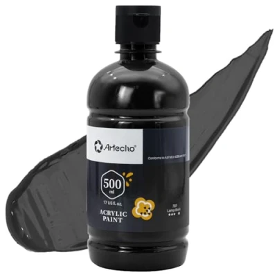 Imagen de Artecho Pinturas Acrilicas 500ml Negro, Impermeable y resistente a la luz, para Lienzos, Tela, Madera, Cristal, Piedras.