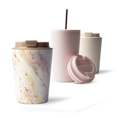 Imagen de MAMEIDO Termo Cafe 350ml Vaso Termico Antigoteo, Taza Termica acero inox sin BPA, para llevar (Pearl Marble, 0,35l)
