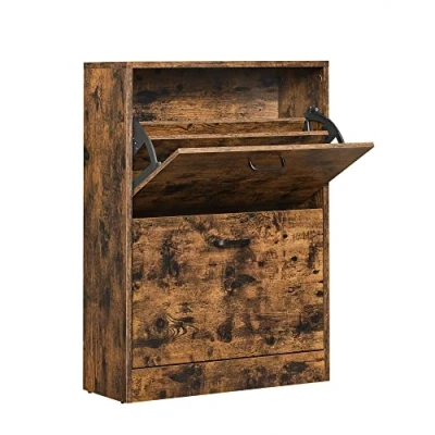 Imagen de VASAGLE Gabinete de Zapatos con 2 Puertas Abatibles, Divisor Ajustable y Desmontable, para 12 Pares Mujer 8 Hombre, 60 x 24 83,5 cm (Largo Ancho Alto), Marrón Vintage LBC02BX
