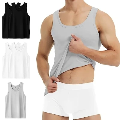 Imagen de YouShow Camiseta Tirantes Hombre Algodón 100% Camisetas sin Mangas Deportivas Pack de 5, 2 Negro, Blanco, 1 Gris L