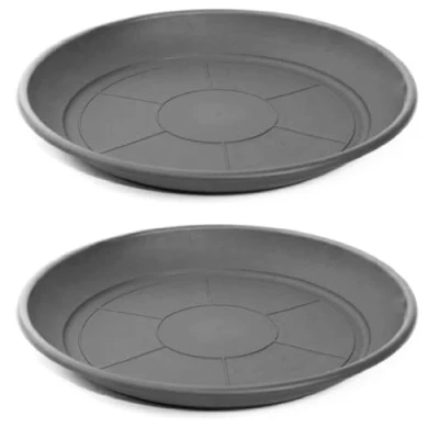 Imagen de AC Pack de 2 Platos para Maceta Mediterranea Fabricado en Polipropileno Ideal el Hogar, Plantas, Jardín, Decoración. Cuidado Plantas Forma Redonda Ø 48,4 cm Color Gris