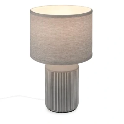 Imagen de BRILONER lámpara de mesa con pantalla tela, interruptor por cable, base cerámica, mesilla noche, mesa, pasillo, salón, dormitorio, 22x37,5 cm, gris