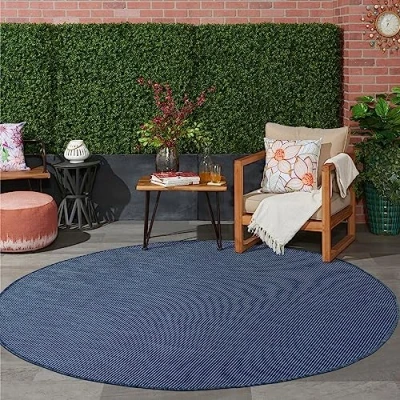 Imagen de Jimri Alfombra para Interior y Exterior, Resistente a la Intemperie, balcón, terraza, jardín, salón, Cocina, Resistente, los Rayos UV al Agua, tamaño 160 cm, Redonda, Color Azul