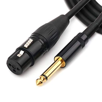 Imagen de NANYI Cable de micrófono audio interconexión TS a XLR hembra 6,35 mm, negro/aleación, adecuado para micrófonos, altavoces activos, escenario, DJ, consola estudio, 10 metros