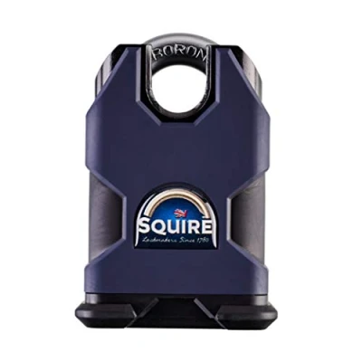 Imagen de Candado de alta resistencia Squire (SS50CS) Grillete cerrado más resistente aleación acero a la corrosión intemperie para el hogar, garaje y los almacenes (azul, 55 mm)