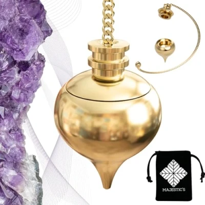 Imagen de Péndulo Adivinación de Radiestesia Luzi Gota Agua o ABBE MERMET con su Testigo Latón Dorado y Cadena (35 GR) Pendulo Universal Magnetizador, Zahorí, Clarividencia Esoterismo