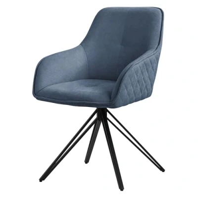 Imagen de ML Design Silla de Comedor Giratoria con Respaldo y Reposabrazos Asiento Azul Tela Tejida Tapizado Patas Metal Sillón Diseño Ergonómico Moderno para Salón, Escritorio o Cocina