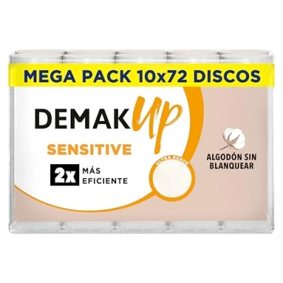 Imagen de Demak&#039;Up Sensitive 10x72 Discos de algodón desmaquillantes Redondos Fibra natural sin blanquear 720
