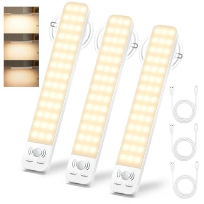 Imagen de Ylatoial Luz Led con Sensor de Movimiento, 25CM Cocina Bajo Mueble 3000K 2000mAh USB Recargable &amp; Brillo Ajustable, Luces para Cocina, Armario, Garaje, Pasillo, Escalera 3 Piezas