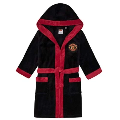 Imagen de Manchester United FC Batín Oficial con Capucha para niño Forro Polar Negro 7 8 años