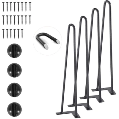Imagen de VEVOR Patas de Mesa Horquilla 4 PCS Muebles 482 mm Acero Macizo Capacidad Carga 227 kg Oficina 2 Varillas con Tornillos y Patines Protectores para Casa Comedor, Negra