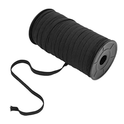 Imagen de Sheens Cordón elástico, 8 mm 100 Yardas Banda elástica de Goma Punto Plano Accesorio Costura Artesanal elástico para Ropa Bricolaje[Negro] Cintas elásticas