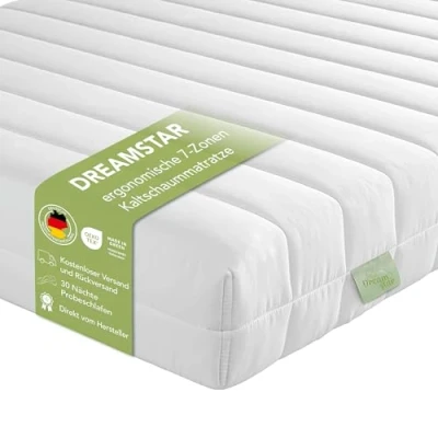 Imagen de DREAMSTAR Easy Flex colchón ortopédico de espuma fría 7 zonas, certificado Öko Tex, dureza 2 y 3, enrollable, 80 x 200 cm
