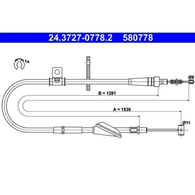 Imagen de ATE 24.3727 0778.2 Cable de Freno Mano 1530 con accesorios