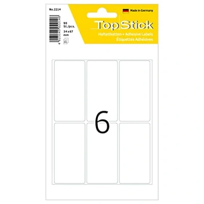 Imagen de TopStick 2214 Etiquetas multiusos, paquete de 10 (34 x 67 mm, 150 hojas, papel, mate) autoadhesivas, pegatinas universales permanentes para rotulación a mano, 900 adhesivos blancas