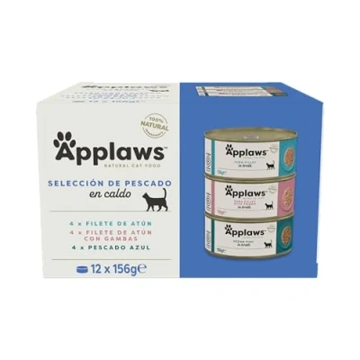 Imagen de Applaws 100% Natural Wet Cat Food, Multipack Fish Selection in Broth 156 g Tin (Pack of 12)