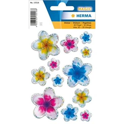 Imagen de HERMA 15516 pegatinas 3D para niños, diseño de flores verano (12 pegatinas, película brillante, autoadhesivas, permanentes, niñas y multicolor
