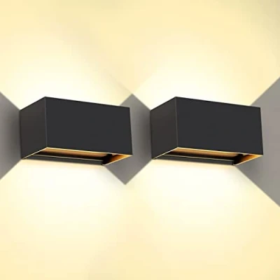 Imagen de Kingwen 2 piezas Aplique Pared Exterior/Interior 3000K 20W Luz Exterior LED Rectangular Lampara Negro Interior Ángulo de haz Regulable IP65