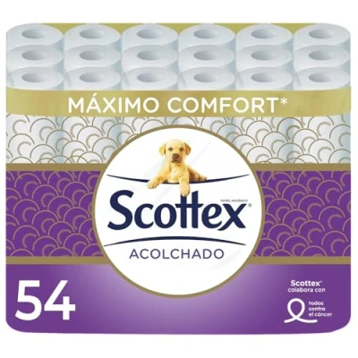 Imagen de Scottex Papel Higiénico Acolchado 54 Rollos con 3 Capas de Confort y Suavidad