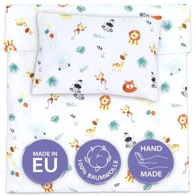 Imagen de Totsy Baby Funda nórdica Infantil 100 x 135 cm Juegos de Cama Infantiles con Almohada 60x40 algodón Beige Estrellas Blancas