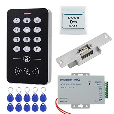 Imagen de HFeng Sistema Control Acceso Door Kit Set NC Eléctrico Strikc Lock + Teclado RFID Controlador Fuente Alimentación DC12V 3A 10pcs Tarjetas de llaveros