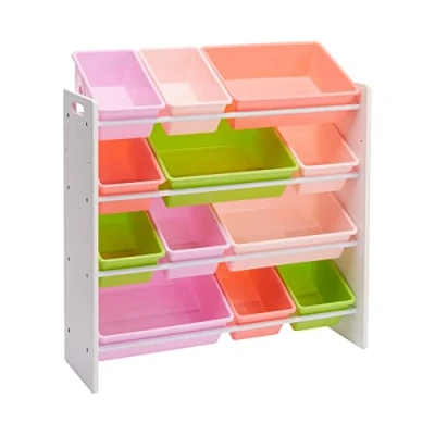 Imagen de Amazon Basics Organizador de juguetes Con 12 Compartimentos plástico, Madera Blanca Rosa, 27.7 cm D x 85.3 W 79 H