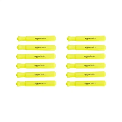 Imagen de Amazon Basics Subrayadores estilo tanque, punta biselada, amarillo, paquete de 12 unidades