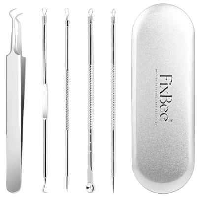 Imagen de Juego de herramientas para eliminar espinillas puntos negros, 5 piezas blackhead remover tool quita granos, pinzas extractor espinillas, removedor acné