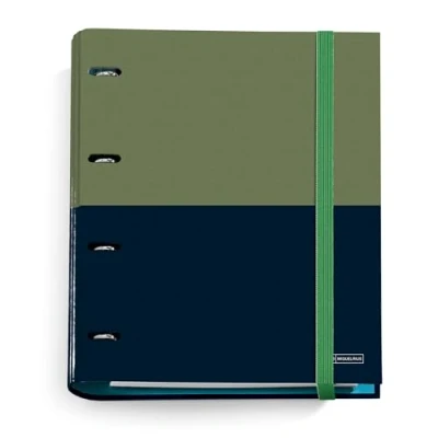 Imagen de Miquelrius Carpebloc A4, Carpeta archivador con 4 anillas + Recambio 100 hojas de 70 g/m² cuadrícula 5 mm, Cierre goma, Colección Rider Green