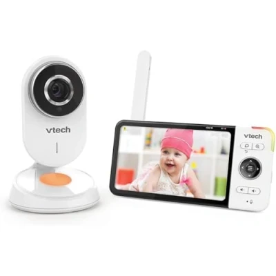 Imagen de VTech BM818 Babyphone Video Wide View HD Pantalla Ultra Plana de 5 Pulgadas, luz Nocturna y cunas 720p, versión FR, Color Blanco