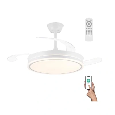Imagen de Ventilador LED aspas plegables Miso Evo Blanco 72W con Memoria de encendido, APP, Mando a distancia CCT 3000 4000 6000K, Intensidad Regulable, Silencioso