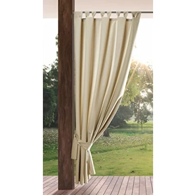 Imagen de Eurofirany Garden Outdoorvorhäng mit Schlaufenschal 1 STK. Abnehmbaren Schlaufen, Sonnenschutz Sichtschutz Winddicht Wasserdicht Vorhäng für Pavillon Terrasse Pergola, 155x240 cm, Hellbeige