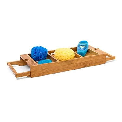 Imagen de Relaxdays Bandeja para Baño Extensible de Bambú, 7 x 67,5 21 cm, Ancho Ajustable, 2 Soportes, Color Marrón, 67 21,5 cm