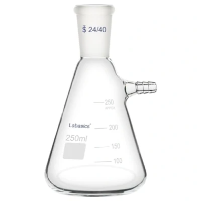 Imagen de Labasics 250 ml Matraz de Filtración con Junta Cónica Estándar 24/40, Vidrio Borosilicato Alta Resistencia, Cuello Tornillo y Tubulación, Interfaz Manguera 9 mm