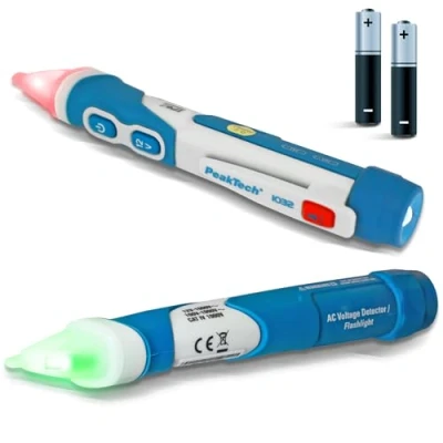 Imagen de PeakTech 1032 AC Detector de voltaje sin contacto (lámpara LED y vibración, 12 1000 V CA, buscador líneas, comprobador fases, corriente,