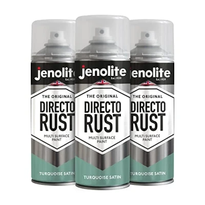 Imagen de JENOLITE DIRECTORUST Pintura en aerosol satinada AZUL TURQUESA 3x400ml multisuperficie todo uno: metal, madera, plástico Aplicar directamente sobre el óxido RAL 6034