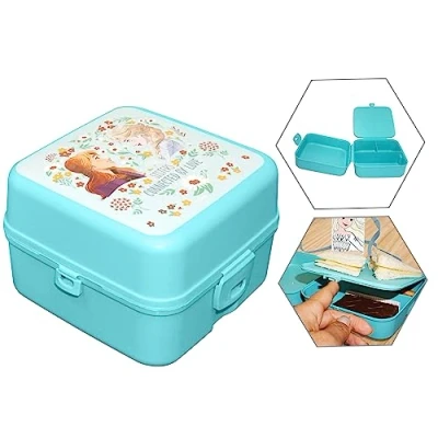 Imagen de HOVUK Fiambrera Frozen con 3 compartimentos de 14 cm, contenedor alimentos para microondas y lavavajillas, seguro, a prueba fugas niños niñas años