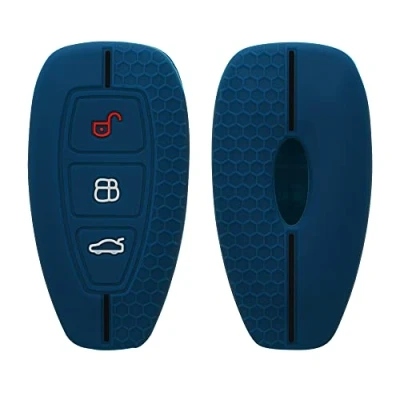 Imagen de kwmobile Carcasa Compatible con Llavero de Ford Llave Coche Keyless Go 3 Botones Funda para Mando Silicona Azul Oscuro/Negro