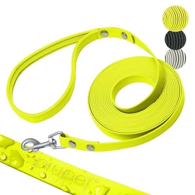 Imagen de PiuPet® Correa Perro adiestramiento 5m 10m 20m Repelente al Agua de Remolque para Perros Larga Grande Amarillo neón
