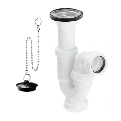 Imagen de Abrisa 6525 Sifón Curvo con Valvula, tapó y Cadena, Blanco