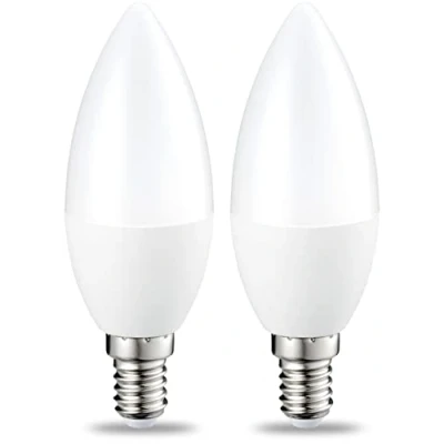 Imagen de Amazon Basics Bombilla de vela pequeña LED E14, Edison, 5.5 W (equivalente a 40 W), blanco cálido, no regulable, paquete 2