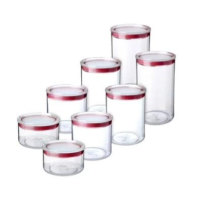 Imagen de TATAY Set de 8 botes cocina para almacenaje alimentos (2x0,5L, 2x1, 2x1,5L, 2x2L), Libre BPA, Apto Lavavajillas, Apilables,Transparente, Rojo