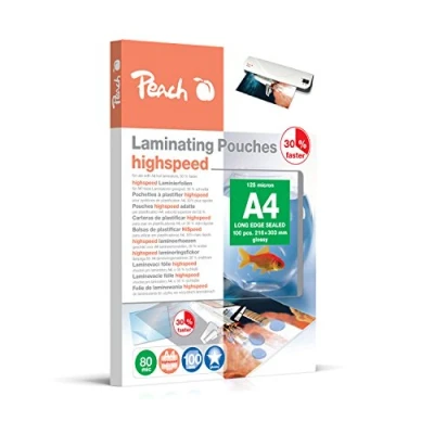 Imagen de Peach Láminas para plastificar A4 80 micras 100 bolsas brillante alta velocidad se puede utilizar en plastificadoras A3 de todos los fabricantes PP580 22