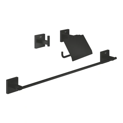 Imagen de GROHE Start Cube Quickfix Conjunto de accesorios baño 3 en 1 (Colgador, portarollos y toallero), Negro Mate 411242430