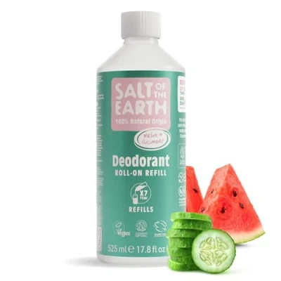 Imagen de Natural Deodorant Roll On Refill by Salt of the Earth, Melon &amp; Cucumber Vegan, Long Lasting Protection, Leaping Bunny Approved, Made in UK 525ml