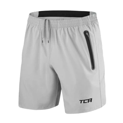 Imagen de TCA Pantalones Cortos Hombre Deporte con Bolsillos de Cremallera Pantalon Corto Tecnología Elite Tech Gym Running Crossfit Gris Claro/Negro, XS