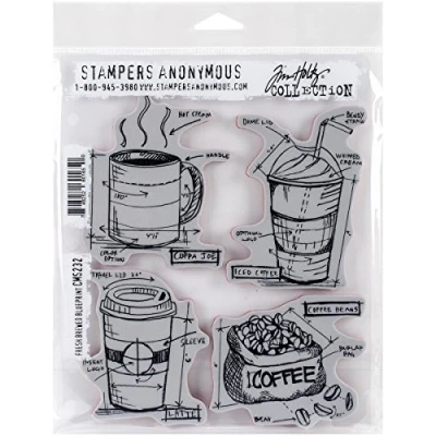 Imagen de Tim Holtz Cling Rubber Stamp Set 7&quot;X8.5&quot; Fresh Brewed Blueprint
